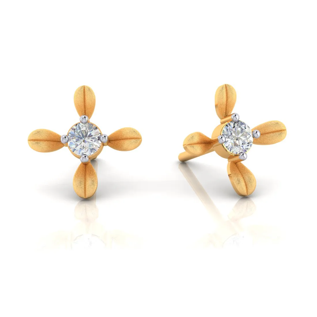 14k Gold Earrings With 4 Petal Floral Designed And American Diamond