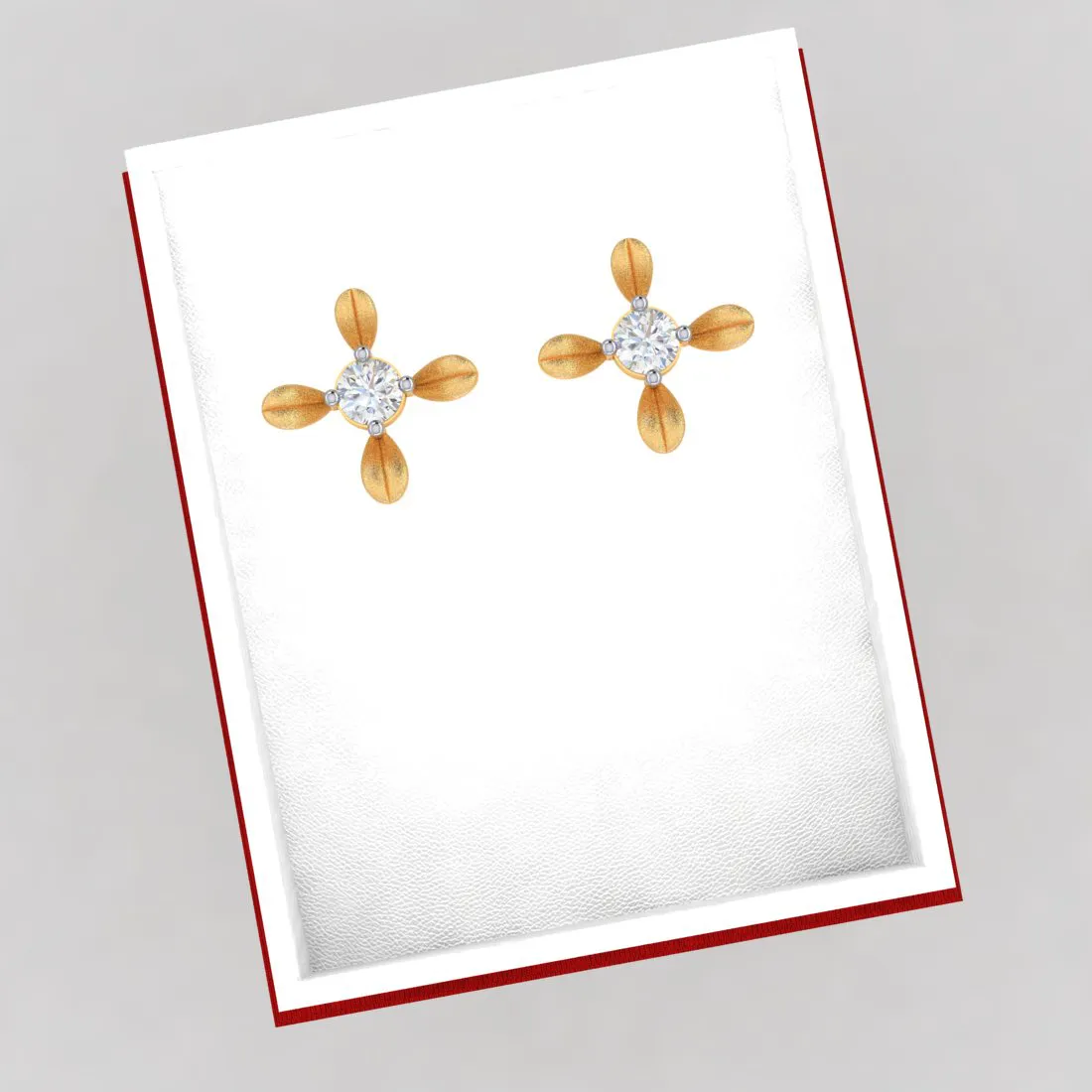 14k Gold Earrings With 4 Petal Floral Designed And American Diamond