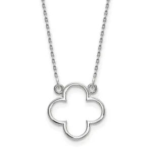 14k White Gold Polished Diamond Cut Finish Quatrefoil Pendant Design in a 18-Inch Cable Chain Necklace Set