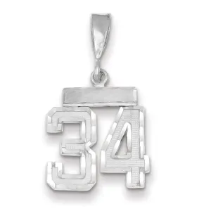 14k White Gold Small Size Diamond Cut Texture Finish Number 34 Charm Pendant