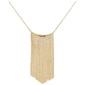 14k Yellow Gold Curved Bar, Waterfall Chain Necklace