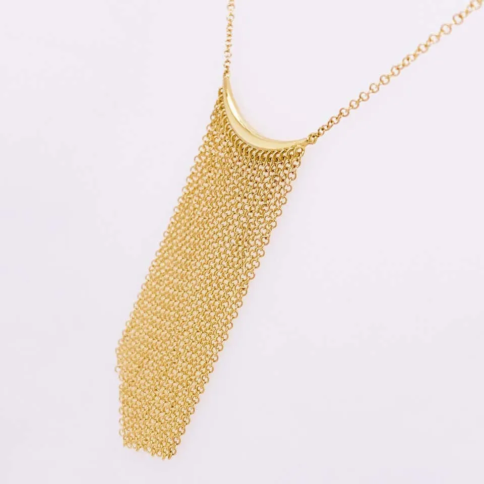 14k Yellow Gold Curved Bar, Waterfall Chain Necklace