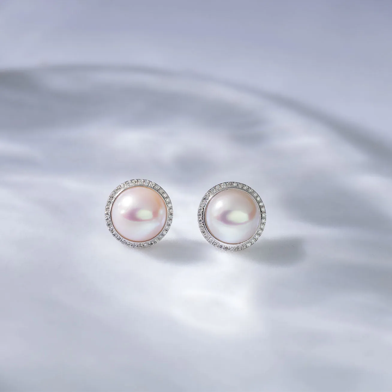 18K Diamond Edison Mabe Pearl Earrings KE00122 | Si Dian Jin