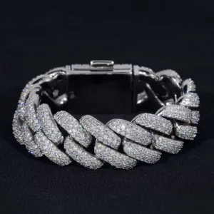 20mm Iced-Out Moissanite Cuban Link Bracelet – 925 Sterling Silver