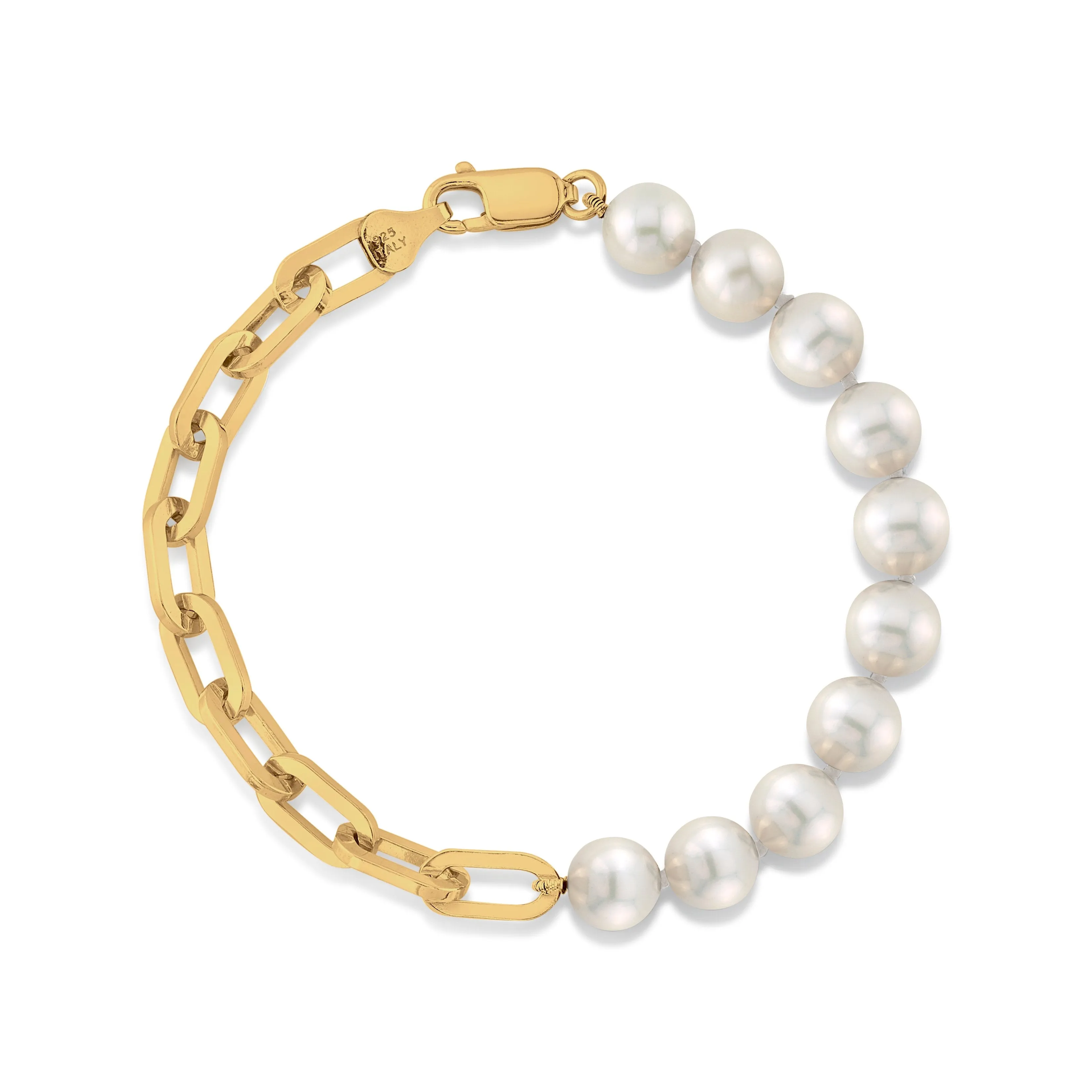 7mm White Freshwater Oscar Pearl & Chain Bracelet