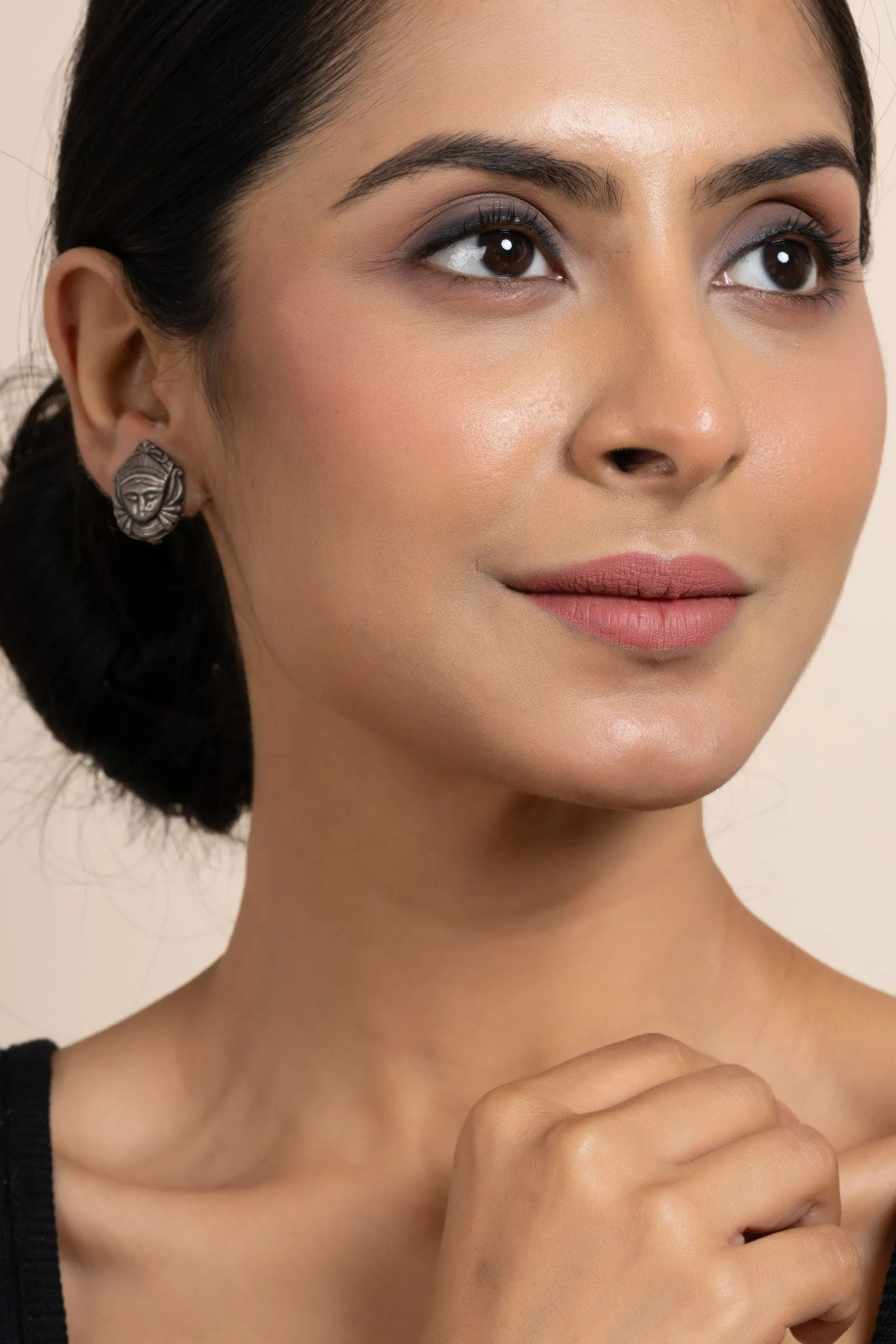 925 Pure Silver Durga Stud Earrings - Exquisite Design for All Occasions, Non-Allergic