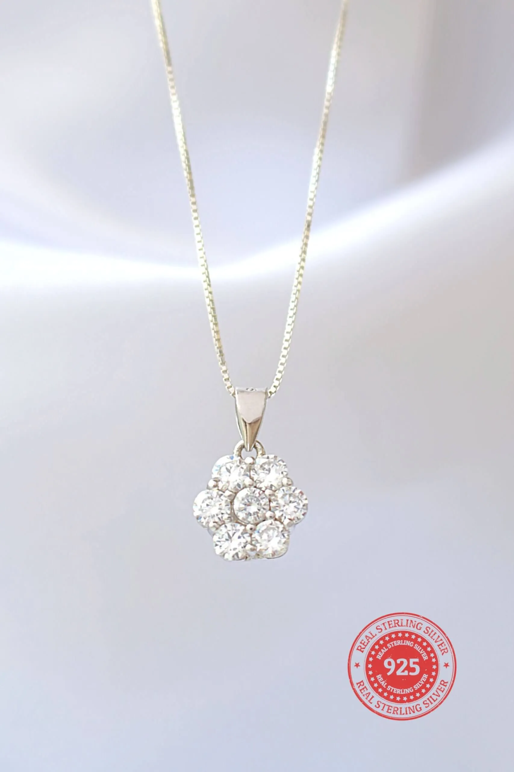 925 Silver Flower CZ Pendant Necklace