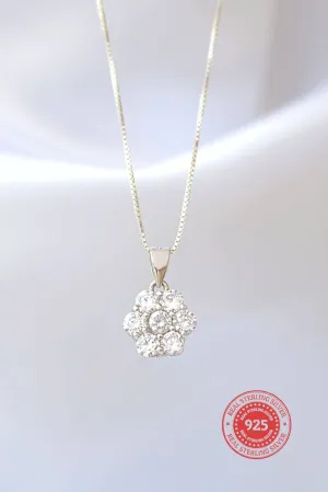 925 Silver Flower CZ Pendant Necklace