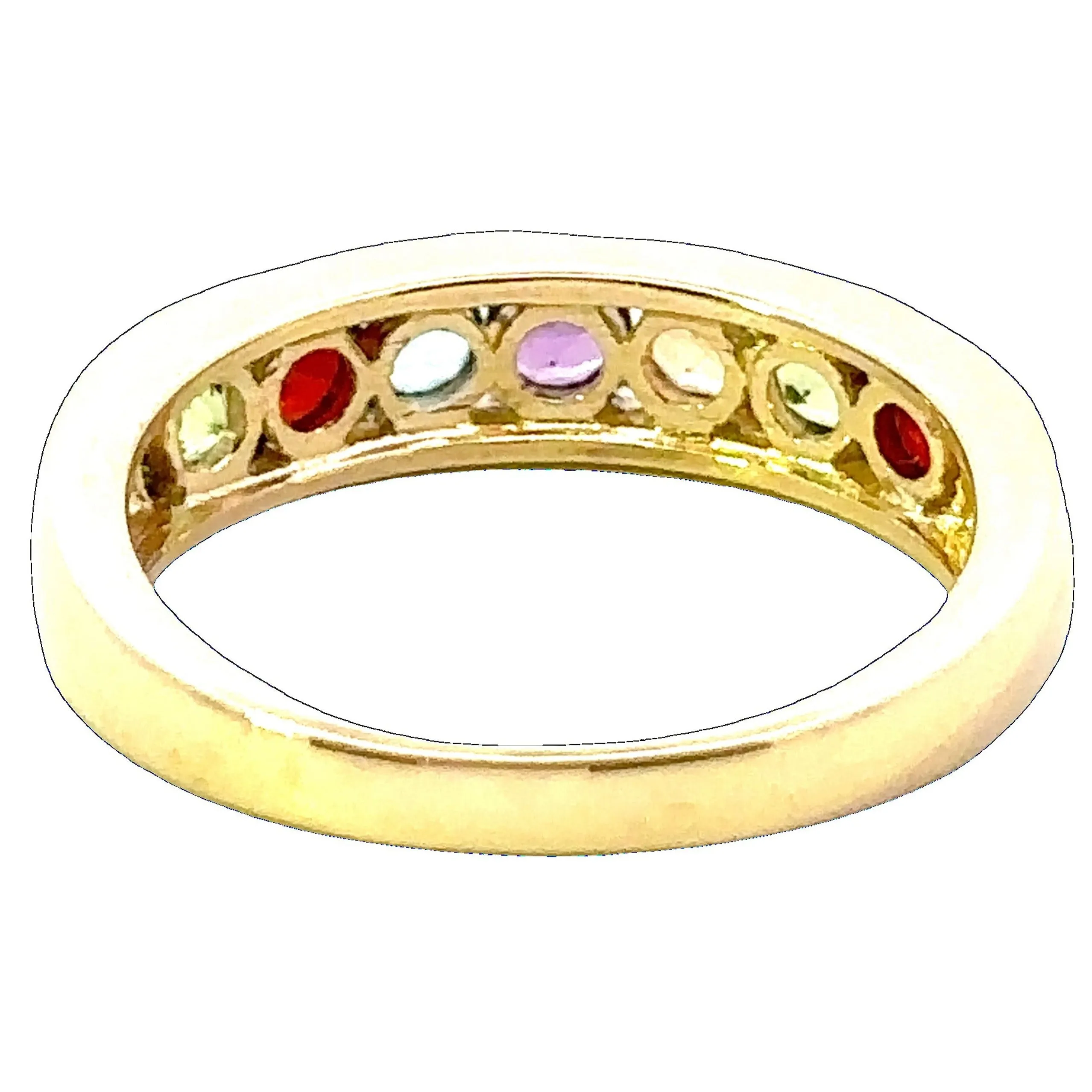 9ct Yellow Gold 7 stone Peridot / Citrine / Amethyst / Topaz & Garnet Ring