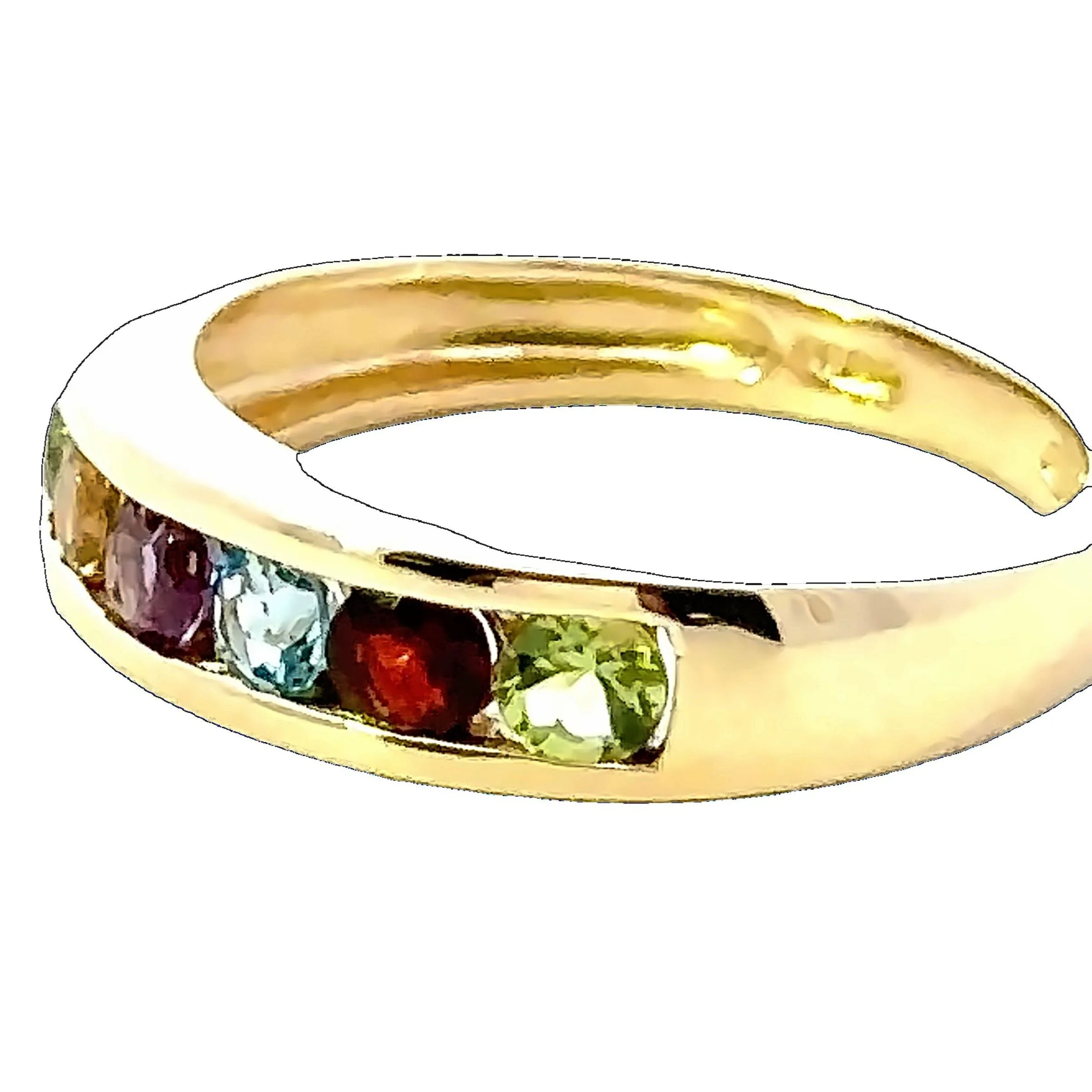 9ct Yellow Gold 7 stone Peridot / Citrine / Amethyst / Topaz & Garnet Ring