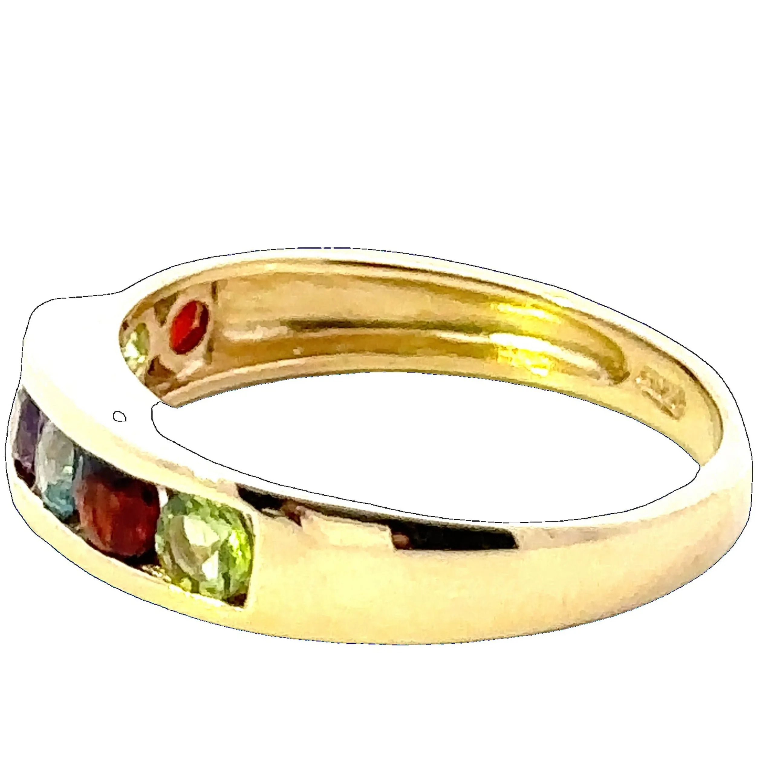 9ct Yellow Gold 7 stone Peridot / Citrine / Amethyst / Topaz & Garnet Ring