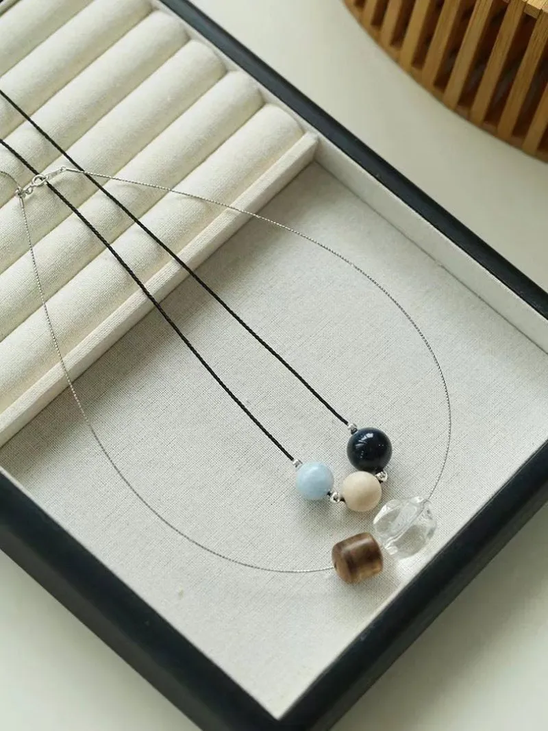 Agarwood Beads and White Crystal Choker