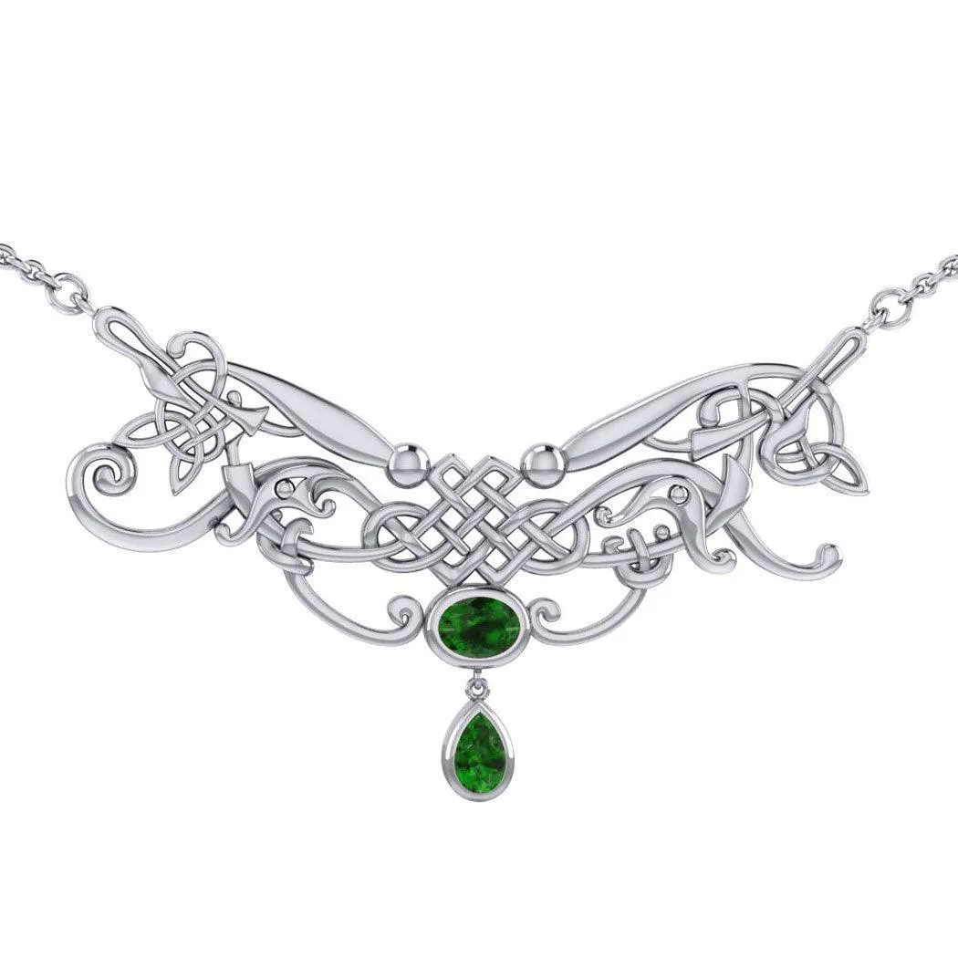 An ancient representation of wonder and endless cycles ~ Celtic Knotwork Sterling Silver Necklace with Gemstone TN054