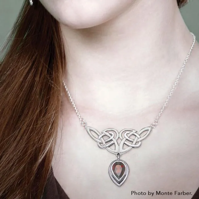 An imperishable elegance ~ Celtic Knotwork Sterling Silver Necklace with Gemstone TN132