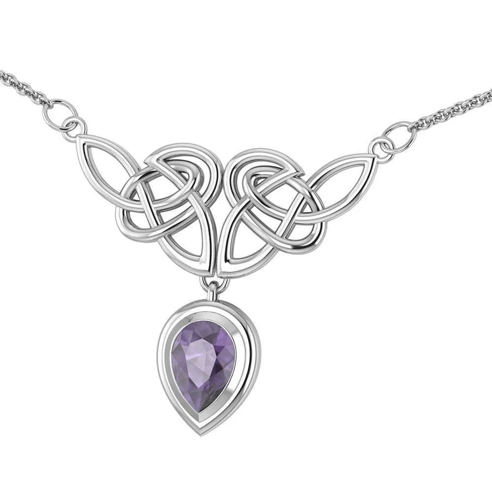 An imperishable elegance ~ Celtic Knotwork Sterling Silver Necklace with Gemstone TN132