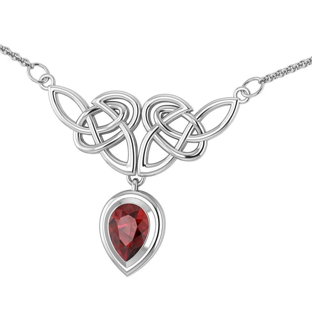 An imperishable elegance ~ Celtic Knotwork Sterling Silver Necklace with Gemstone TN132