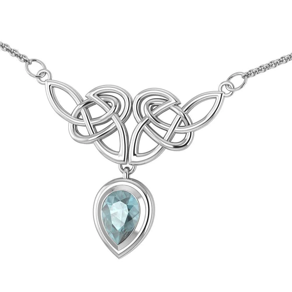 An imperishable elegance ~ Celtic Knotwork Sterling Silver Necklace with Gemstone TN132