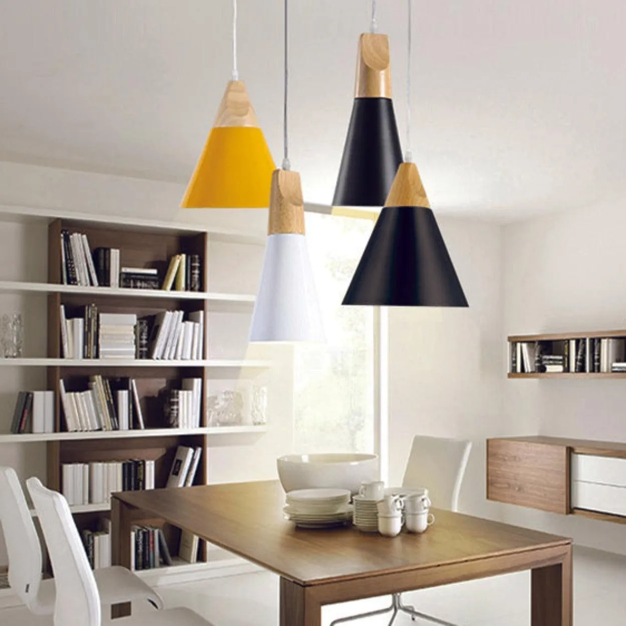 ANKUR NORDIC SLIM CONE NATURAL WOOD AND METAL PENDANT LIGHT