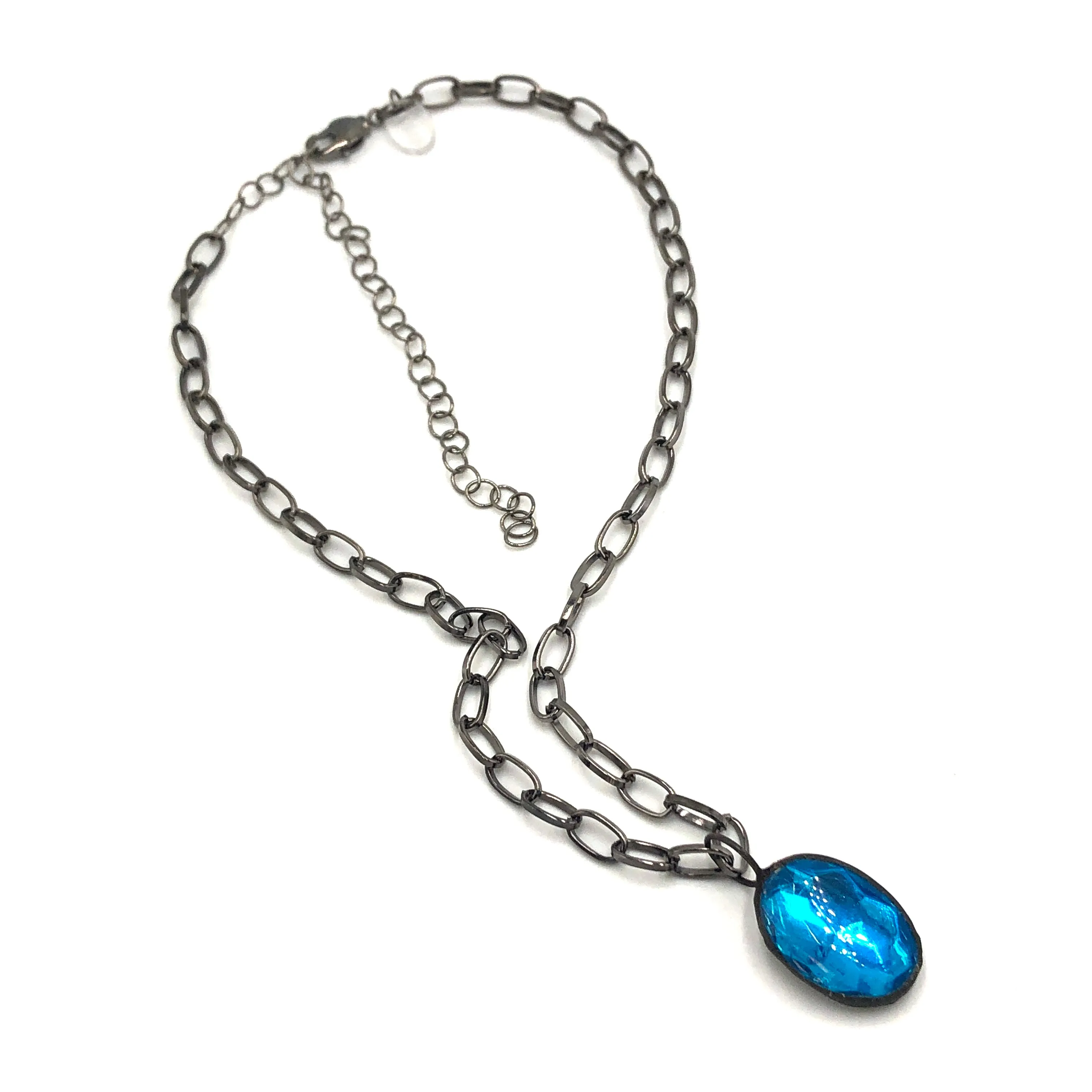 Aqua Blue Shine-On Oval Layering Necklace