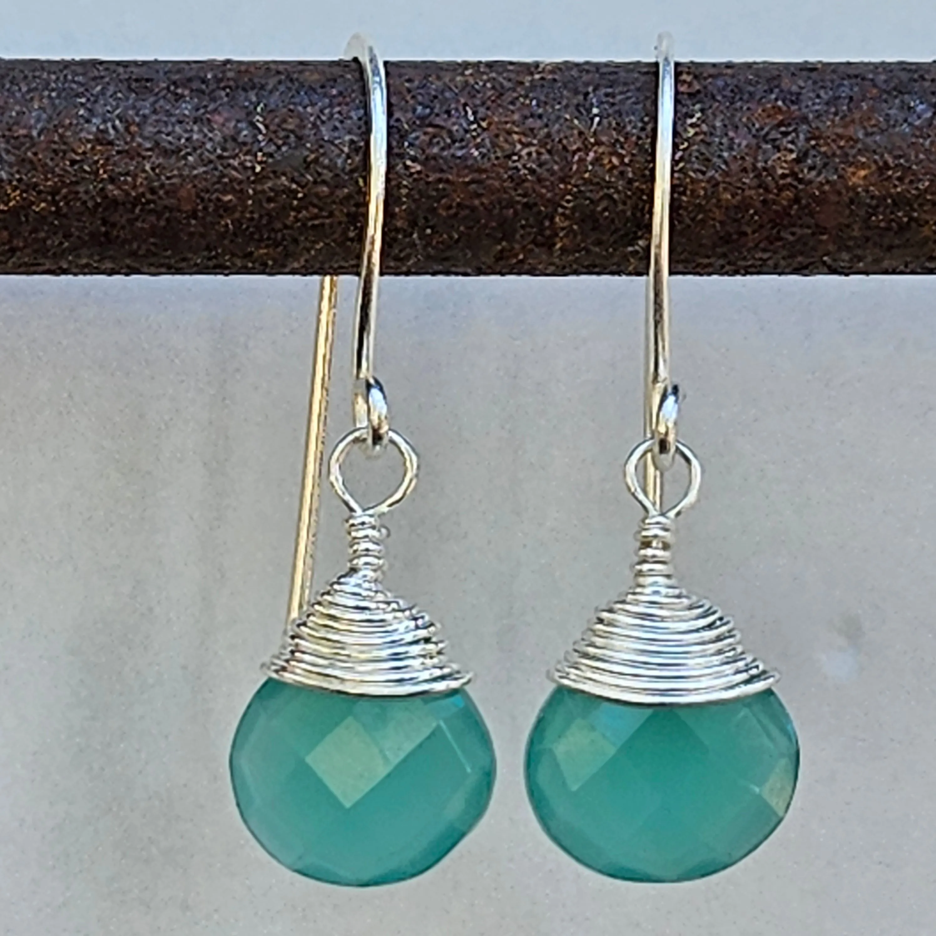 Aqua Chalcedony Radiant Raindrop Earrings - Silver