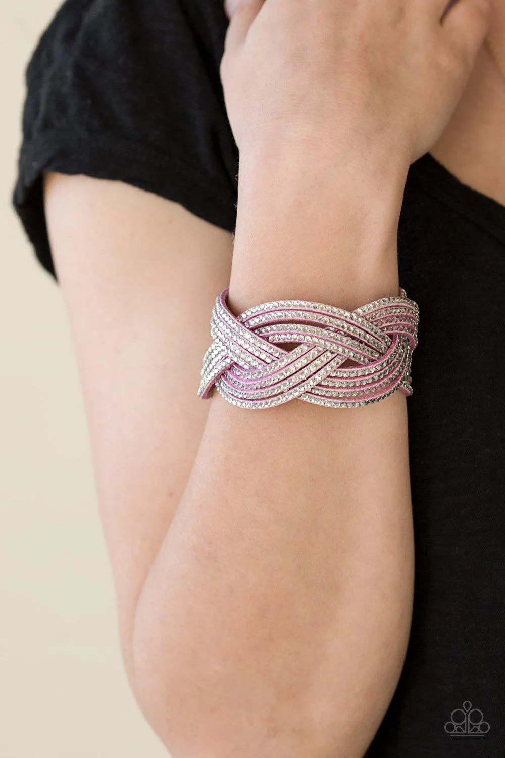 Big City Shimmer Purple and White Braided Wrap Snap Bracelet - Paparazzi Accessories