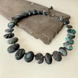 Black and Turquoise Pebble Necklace