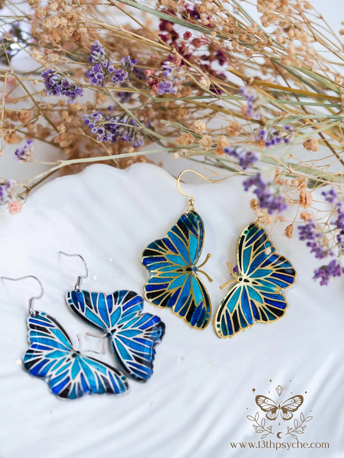 Blue butterfly earrings,Stained glass inspired