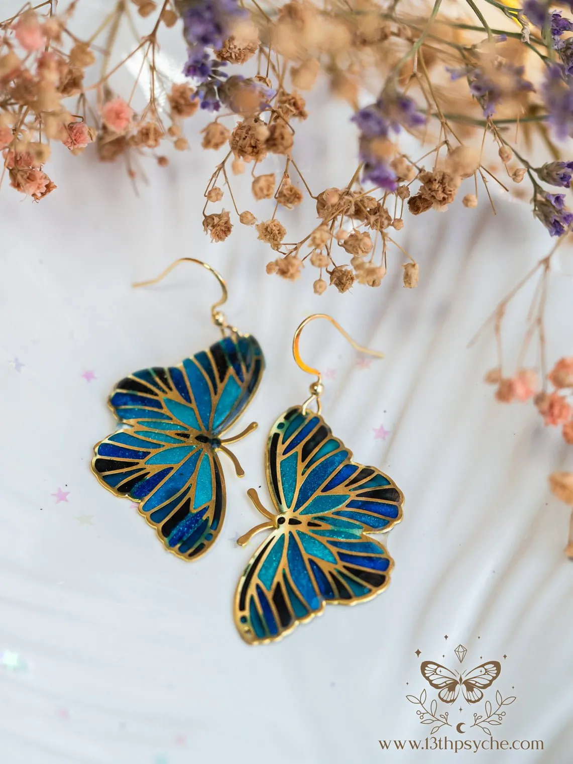 Blue butterfly earrings,Stained glass inspired