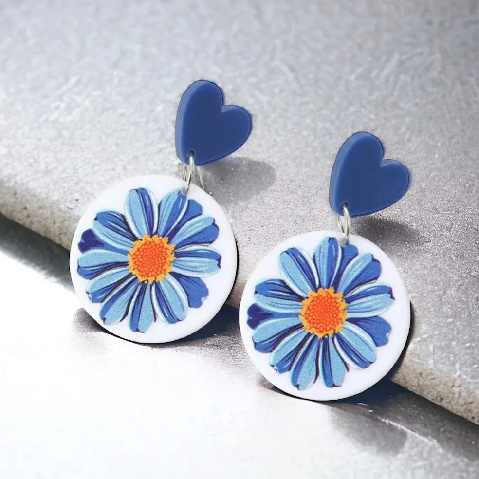 Blue Flower Earrings - Flower Accessories, Blue Earrings, Flower Jewelry, Handmade Earrings