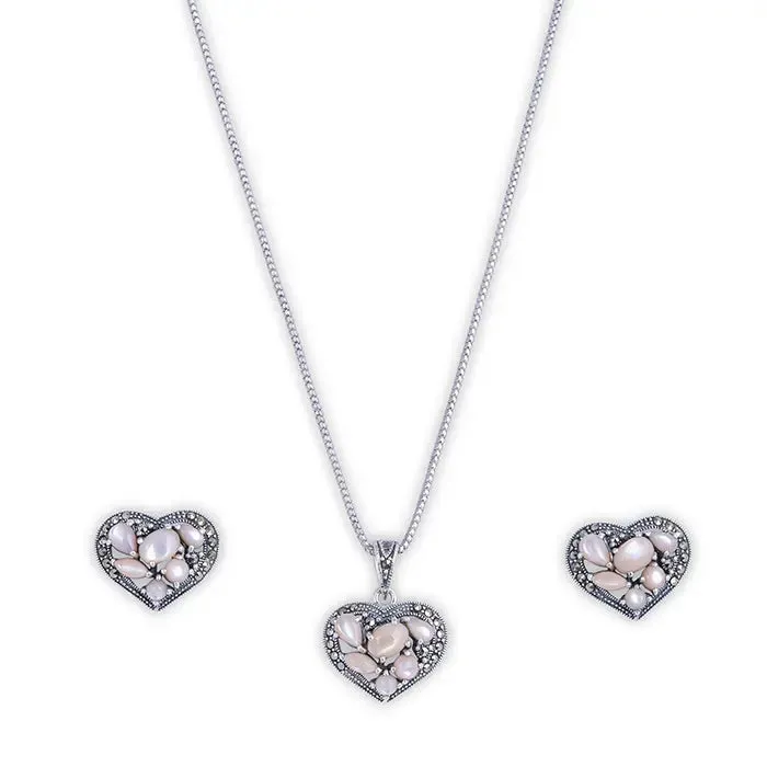 Blushing Heartstone Silver Pendant set