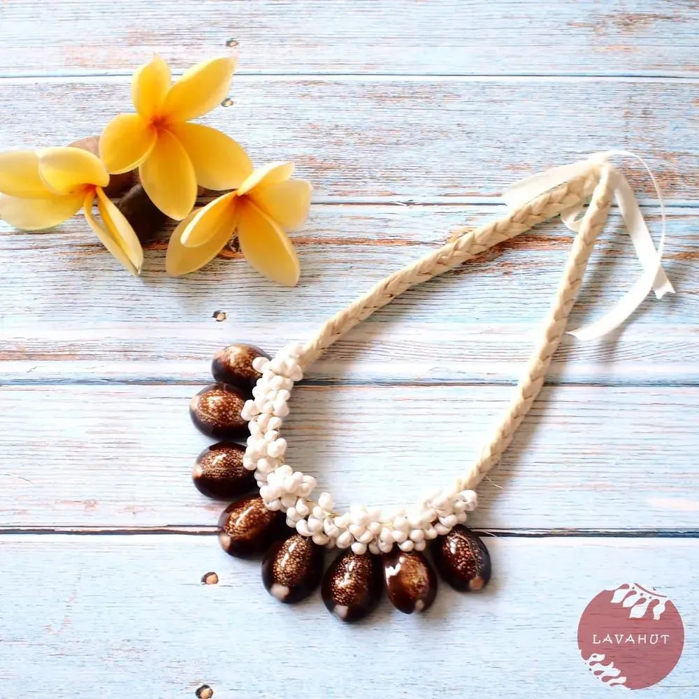 Brown Cowry Seashell Hawaiian Necklace