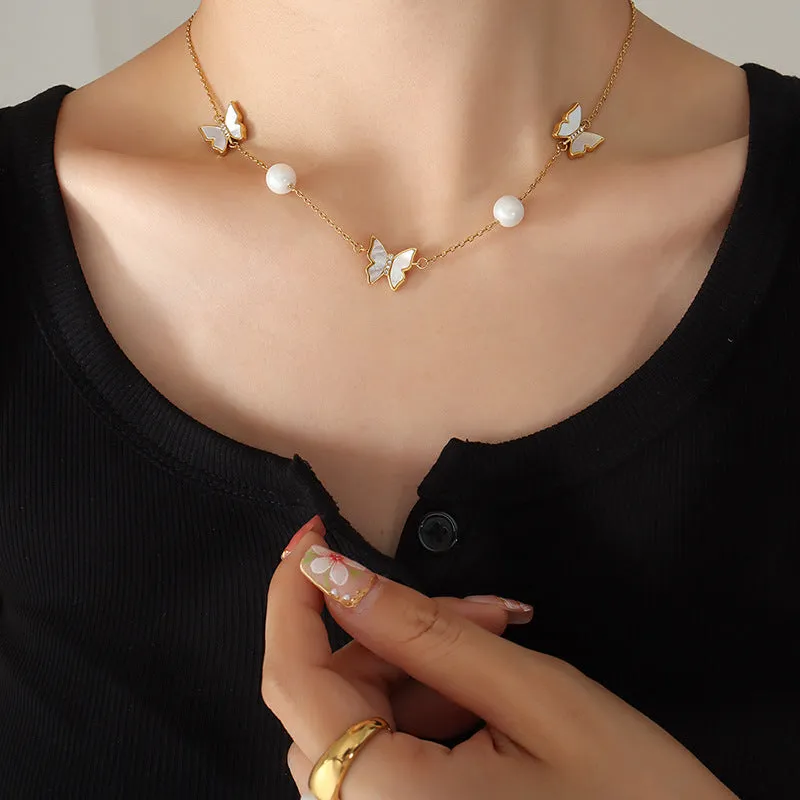 Butterfly Pearl Pendant Necklace - Elegant Women's Jewelry