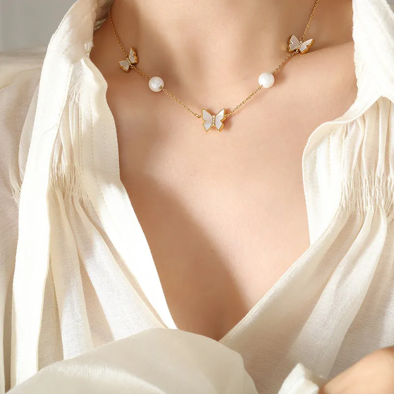 Butterfly Pearl Pendant Necklace - Elegant Women's Jewelry