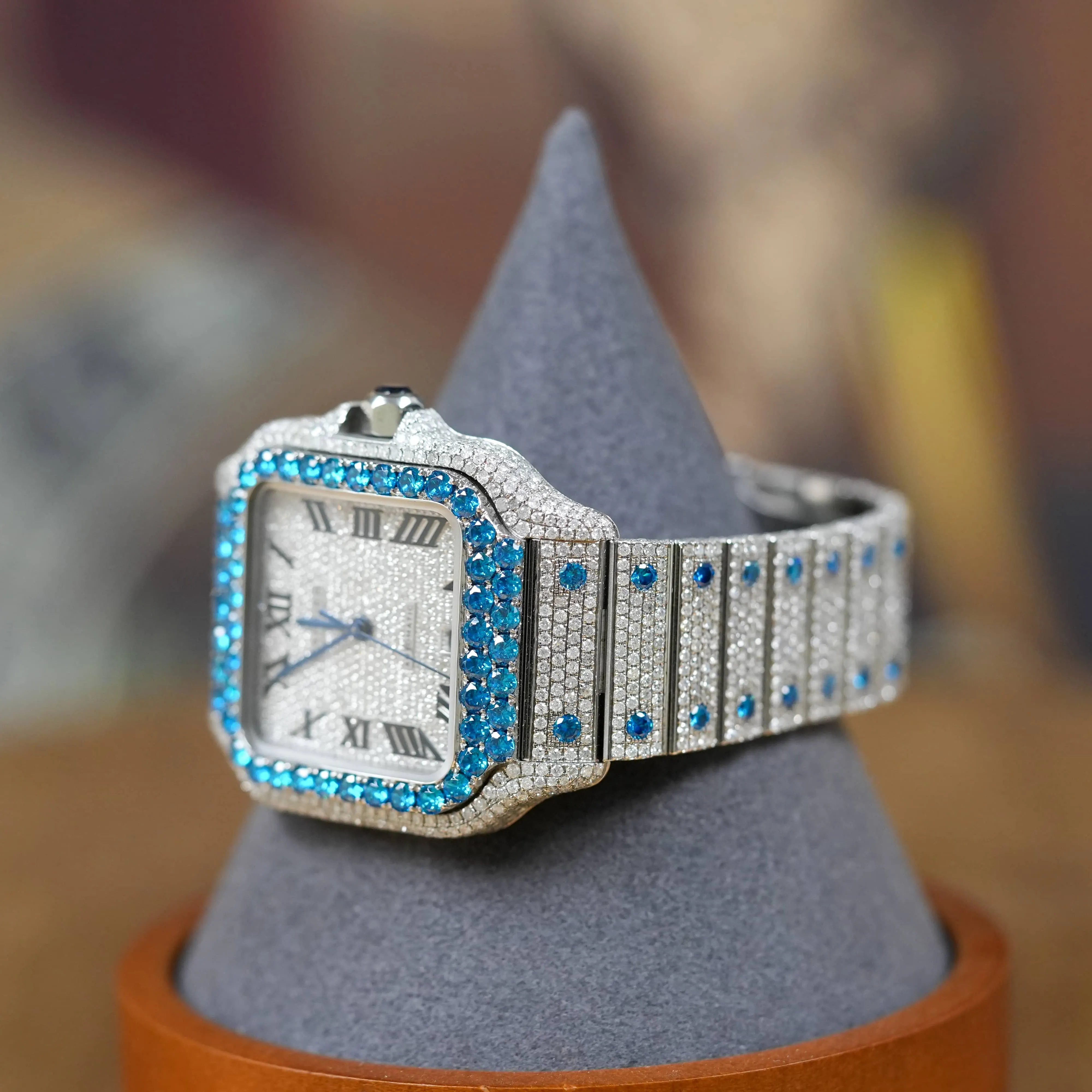 Cartier Santos Automatic 39.8mm - Blue Iced Out Santos