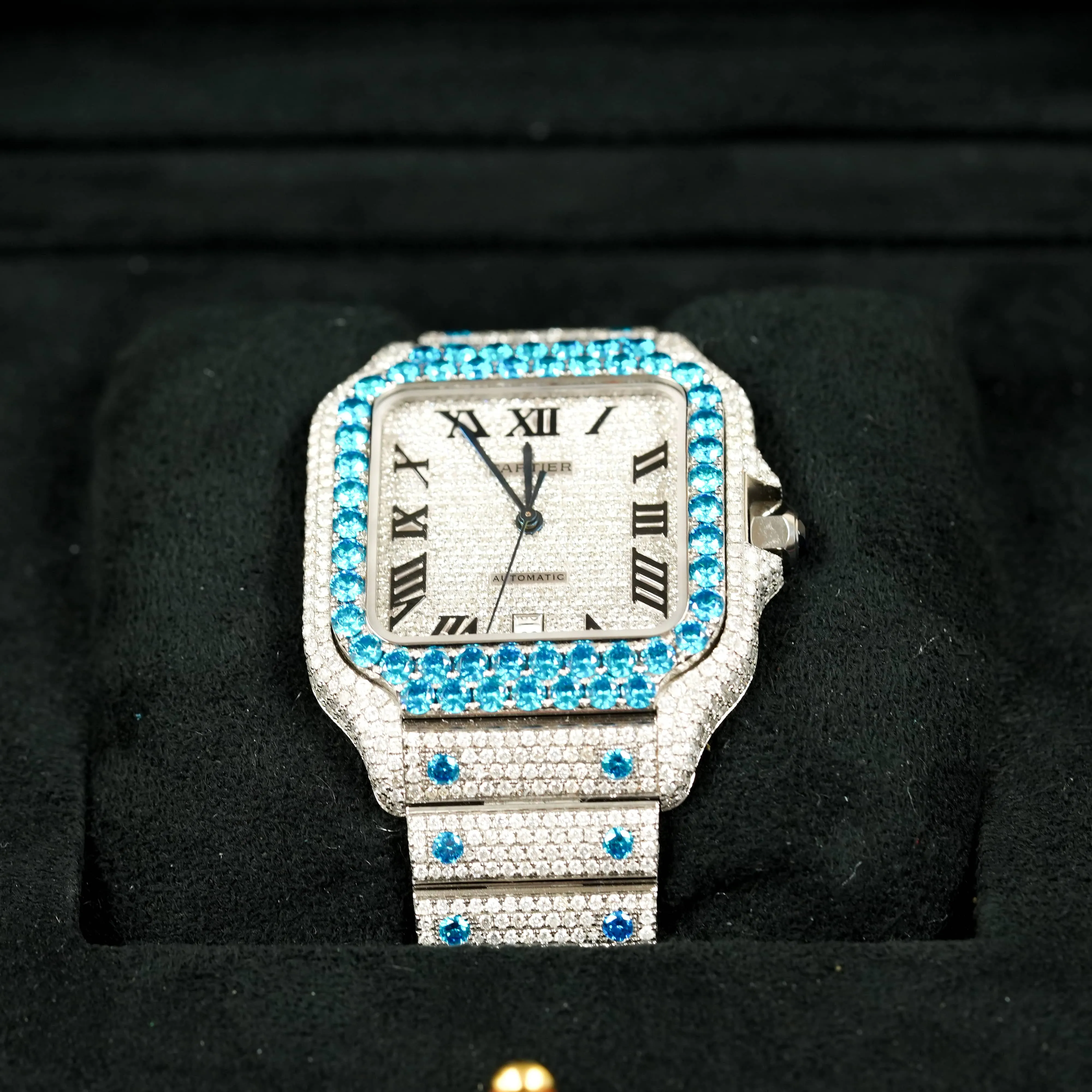 Cartier Santos Automatic 39.8mm - Blue Iced Out Santos