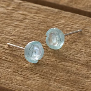 Carved Aquamarine Rose Studs