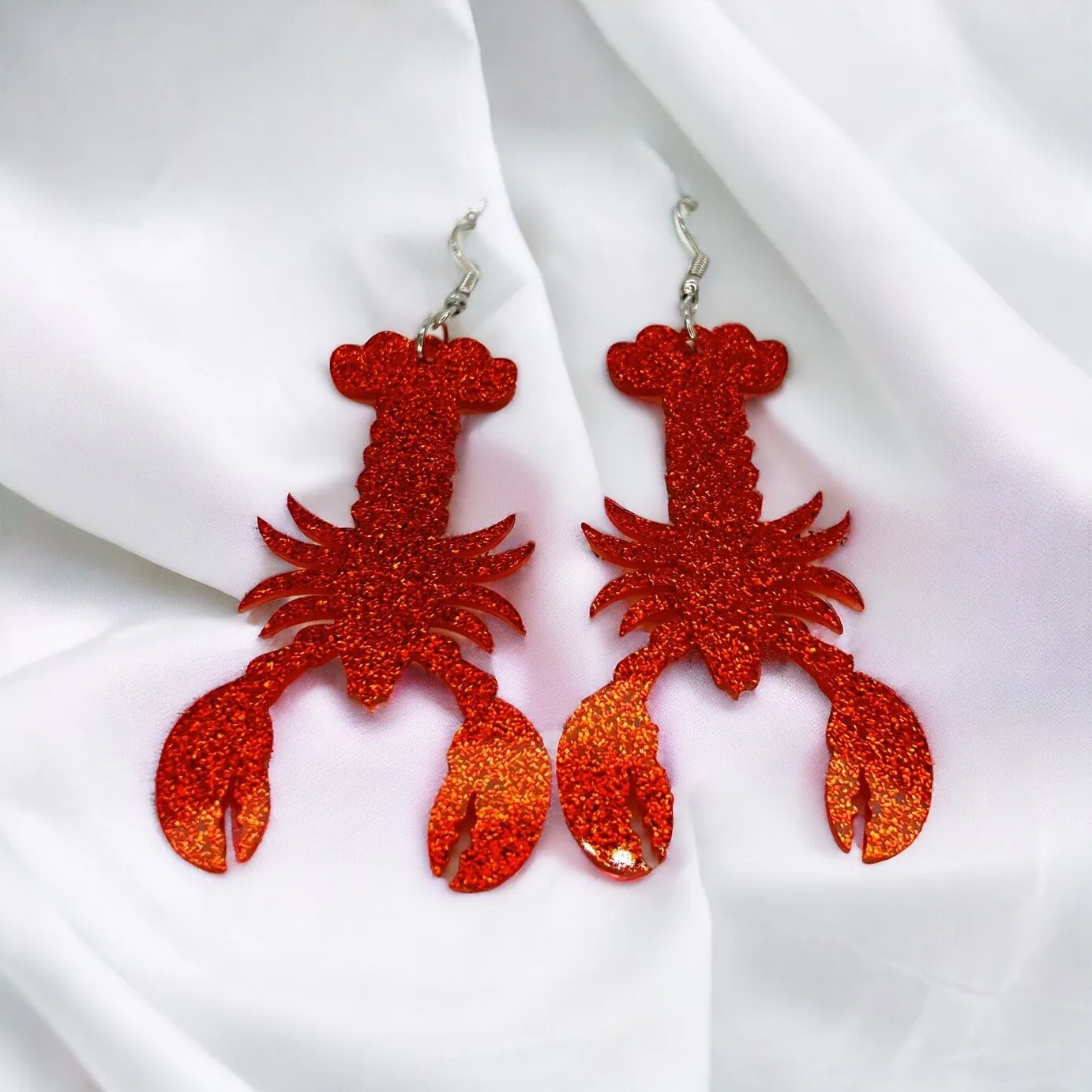 Catch the Cajun Vibe: Dazzling Red Glitter Crawfish Earrings!