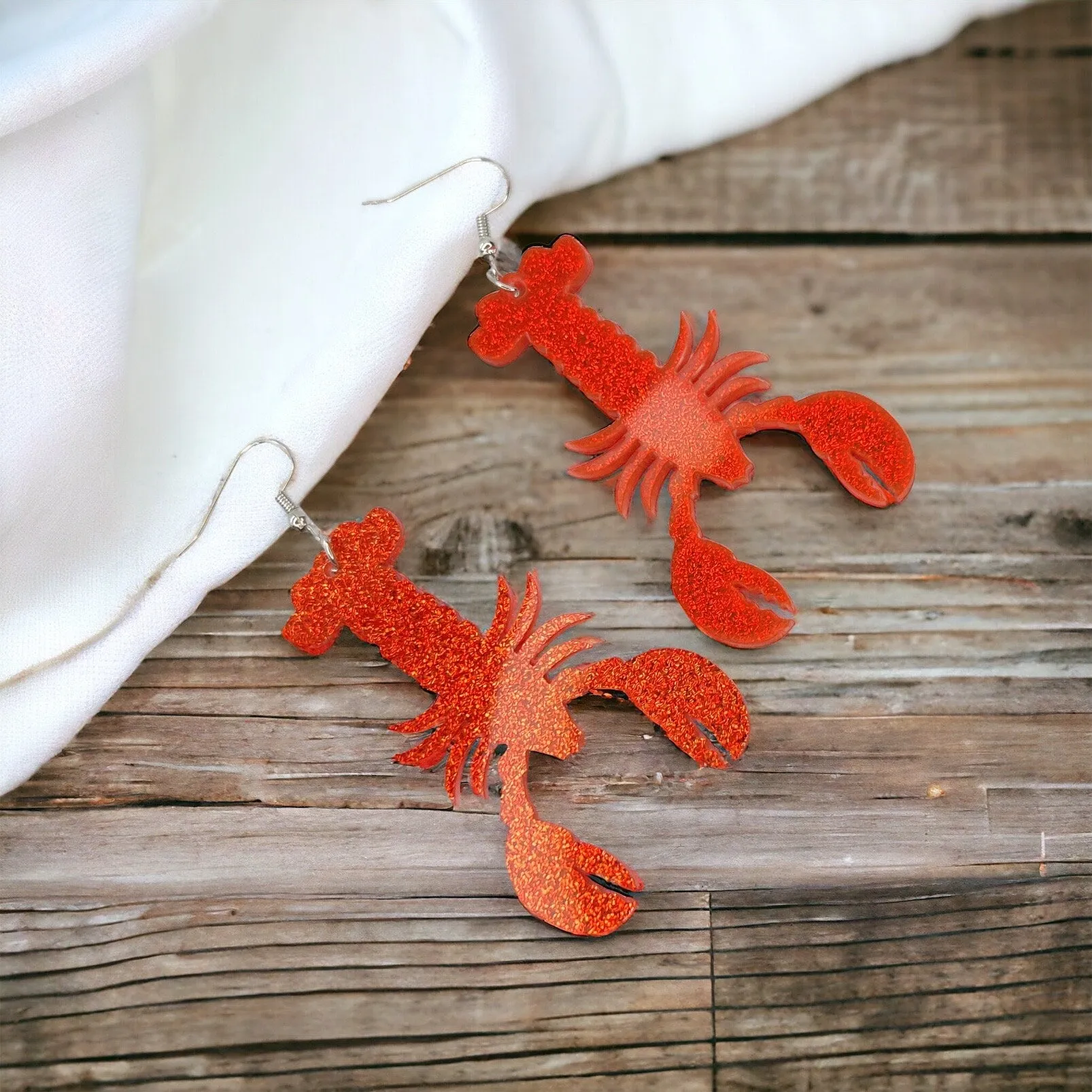 Catch the Cajun Vibe: Dazzling Red Glitter Crawfish Earrings!