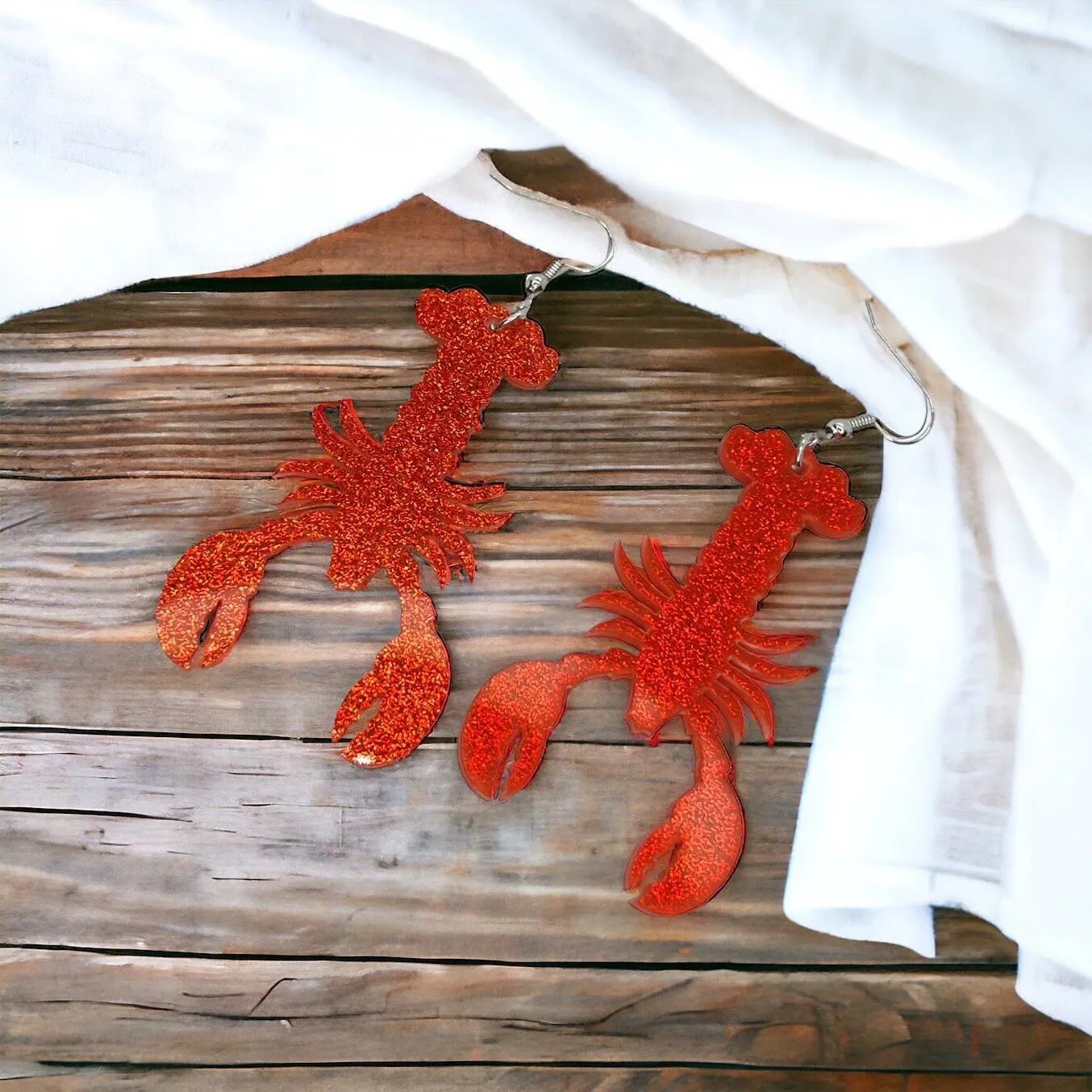 Catch the Cajun Vibe: Dazzling Red Glitter Crawfish Earrings!