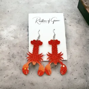 Catch the Cajun Vibe: Dazzling Red Glitter Crawfish Earrings!