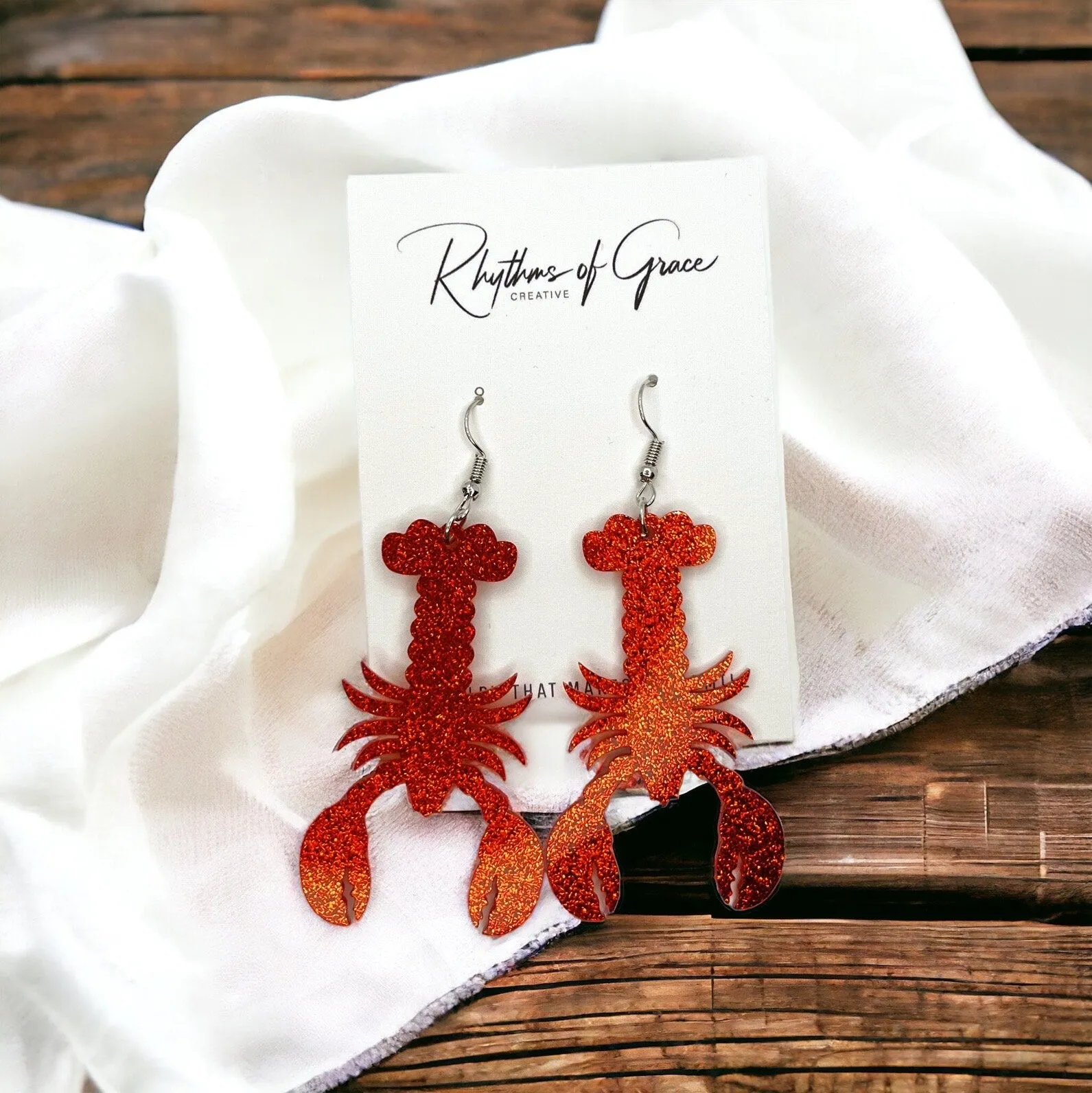 Catch the Cajun Vibe: Dazzling Red Glitter Crawfish Earrings!