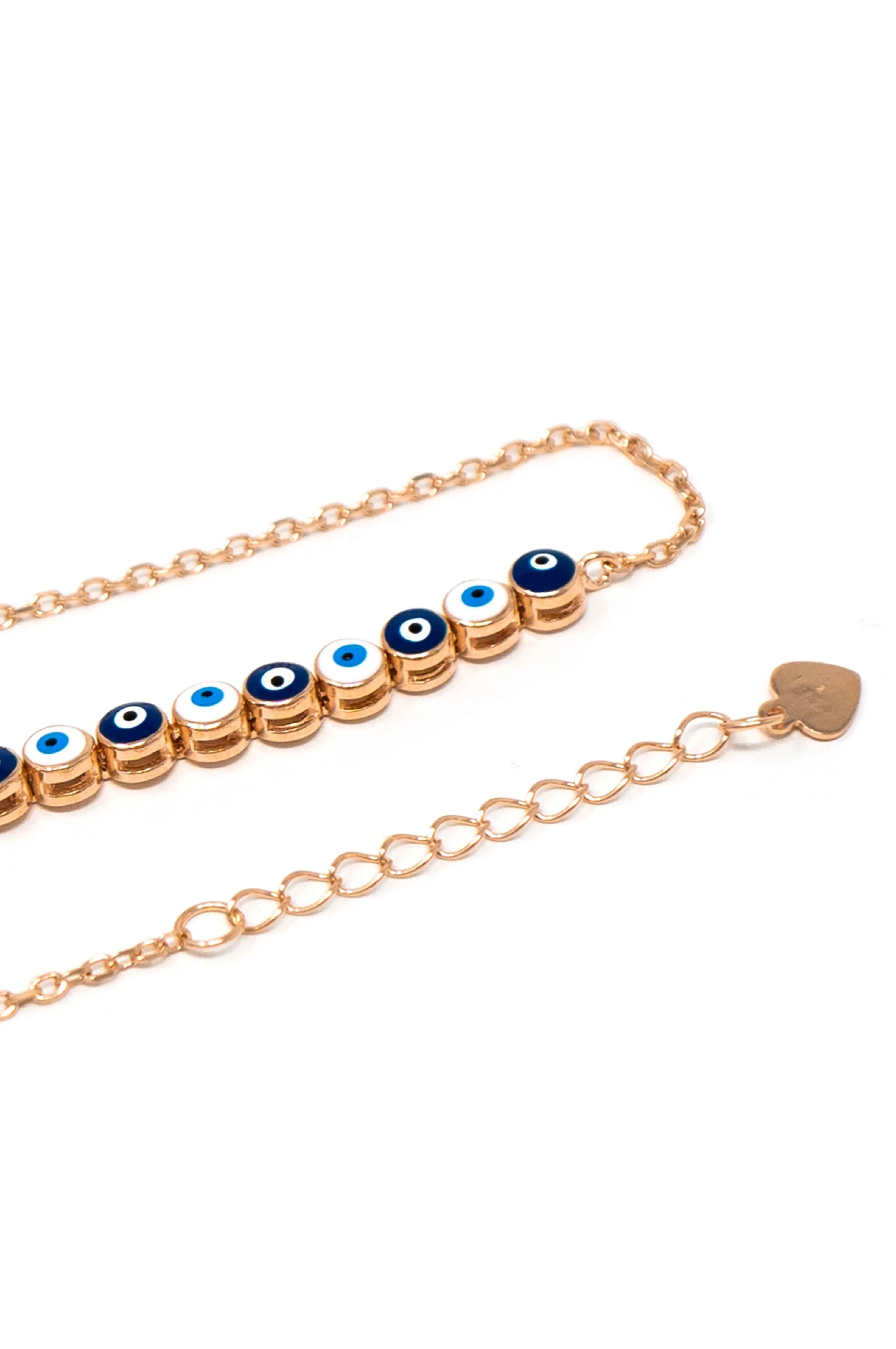 Chic Two Way Evil Eye Rose Gold Plated Sterling Silver Chain Bracelet