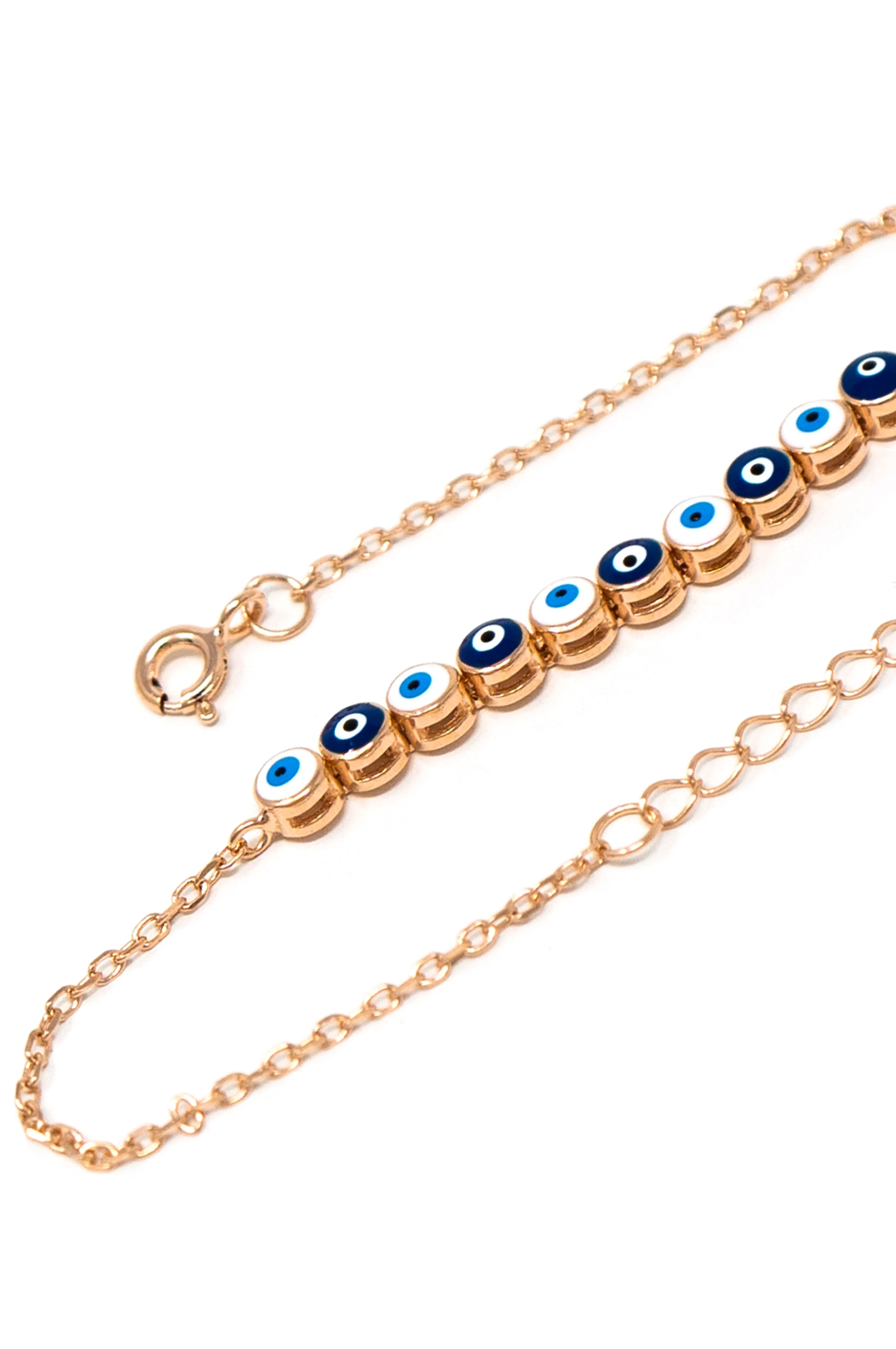 Chic Two Way Evil Eye Rose Gold Plated Sterling Silver Chain Bracelet