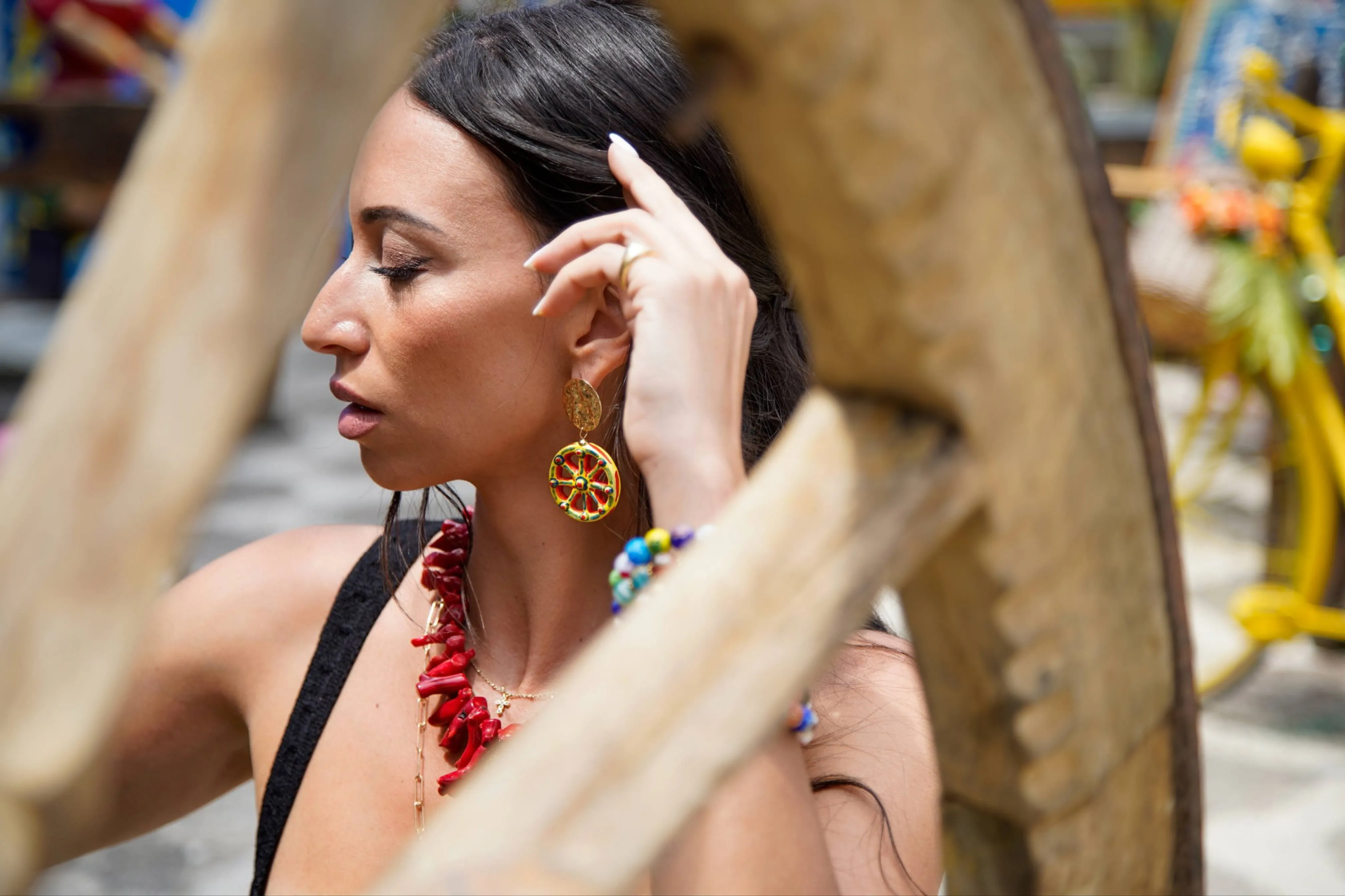 Colorful Sicilian Cart Wheel Ceramic Earrings