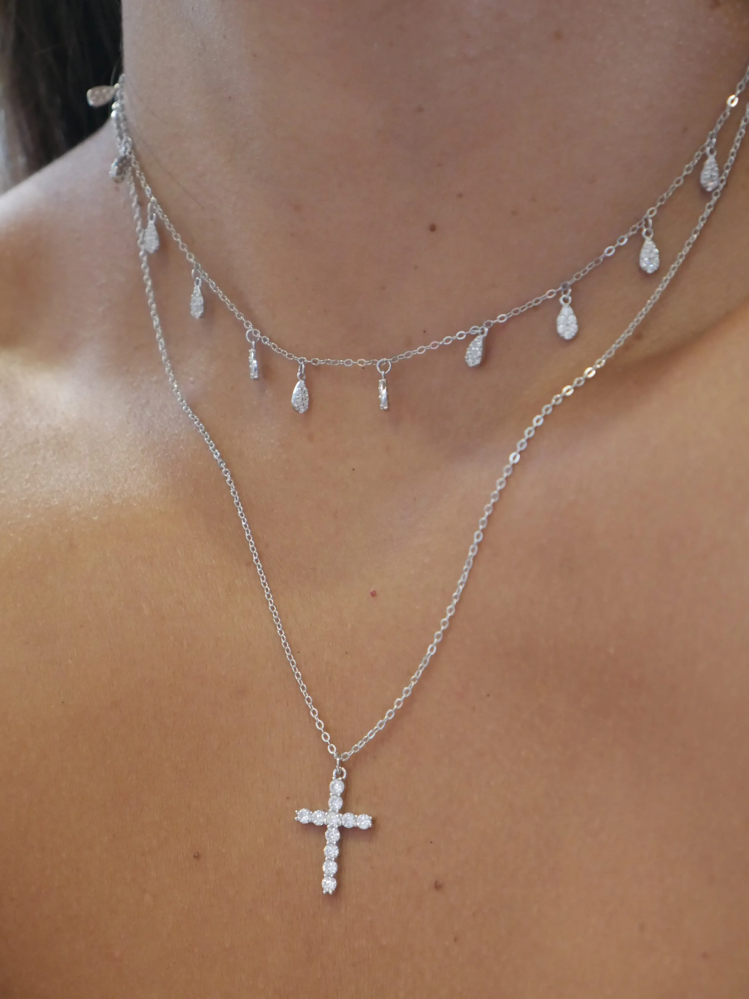 Cross Necklace CZ Cubic Zirconia 925 Sterling Silver Zircon Daywear Casual Dainty Necklaces