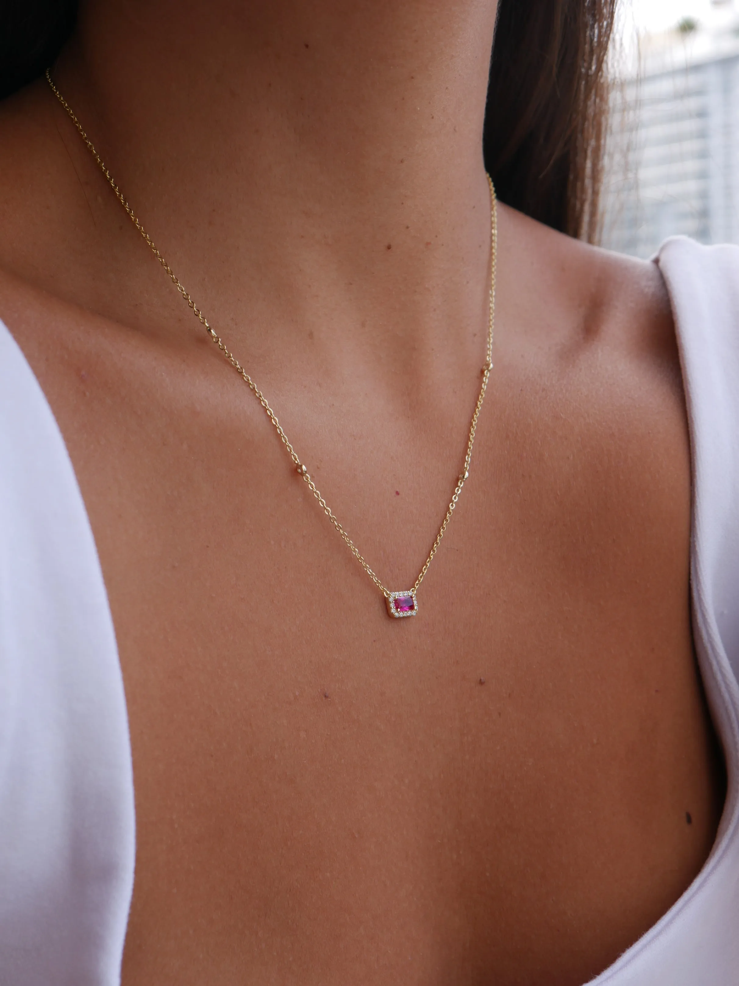 Dainty Rectangle Necklace .925 Sterling Silver ZIrcon Luxury Fashion Rectangle Necklaces