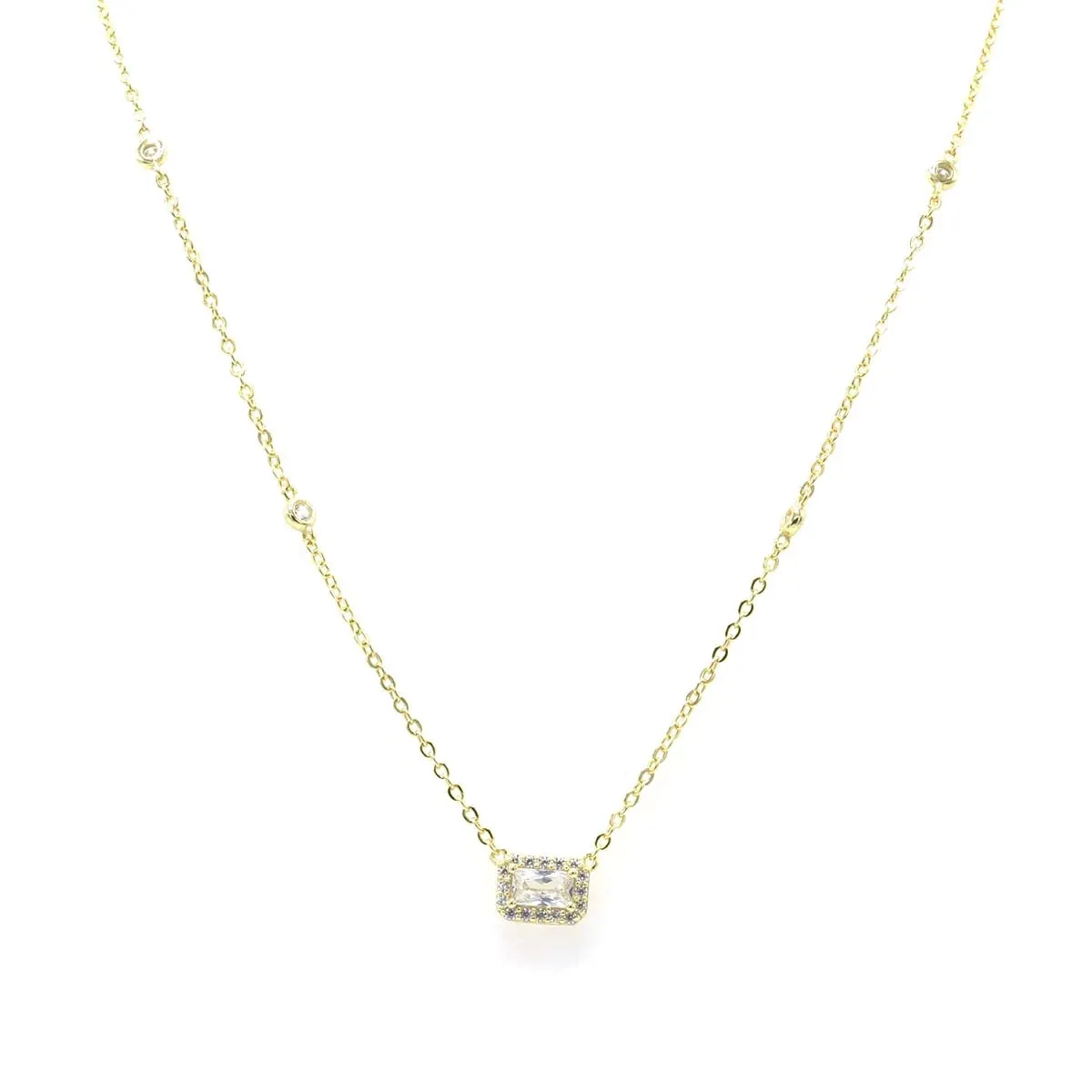 Dainty Rectangle Necklace .925 Sterling Silver ZIrcon Luxury Fashion Rectangle Necklaces