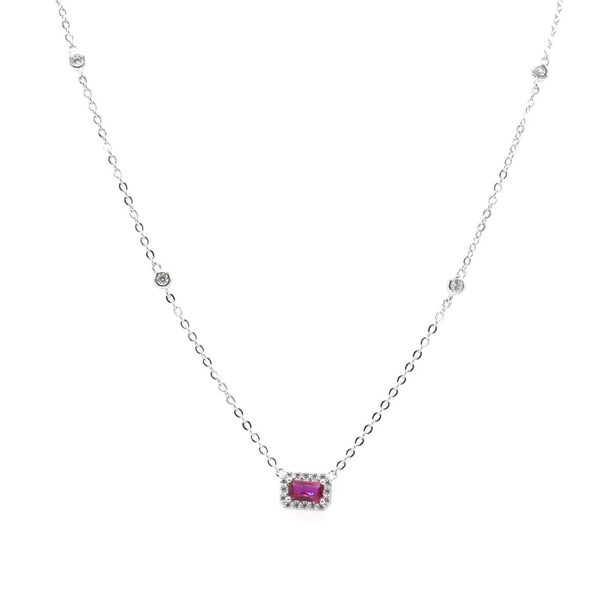 Dainty Rectangle Necklace .925 Sterling Silver ZIrcon Luxury Fashion Rectangle Necklaces