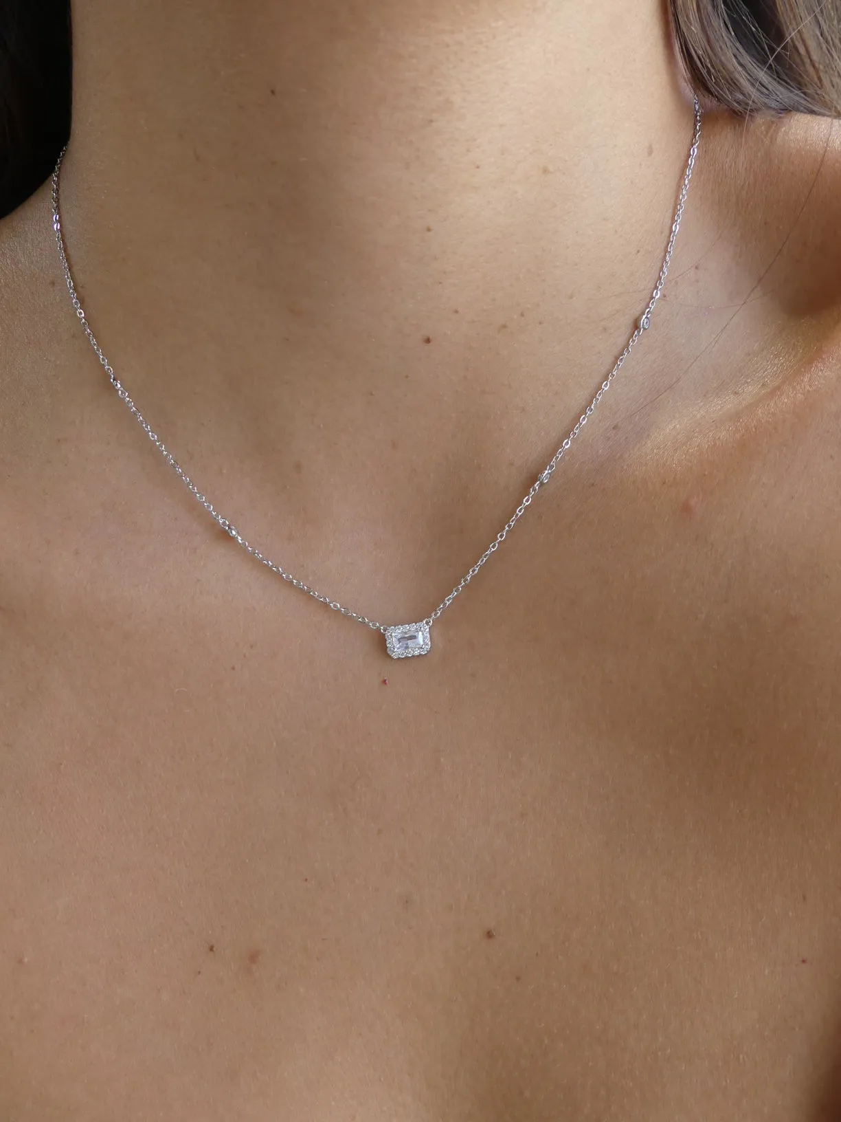 Dainty Rectangle Necklace .925 Sterling Silver ZIrcon Luxury Fashion Rectangle Necklaces