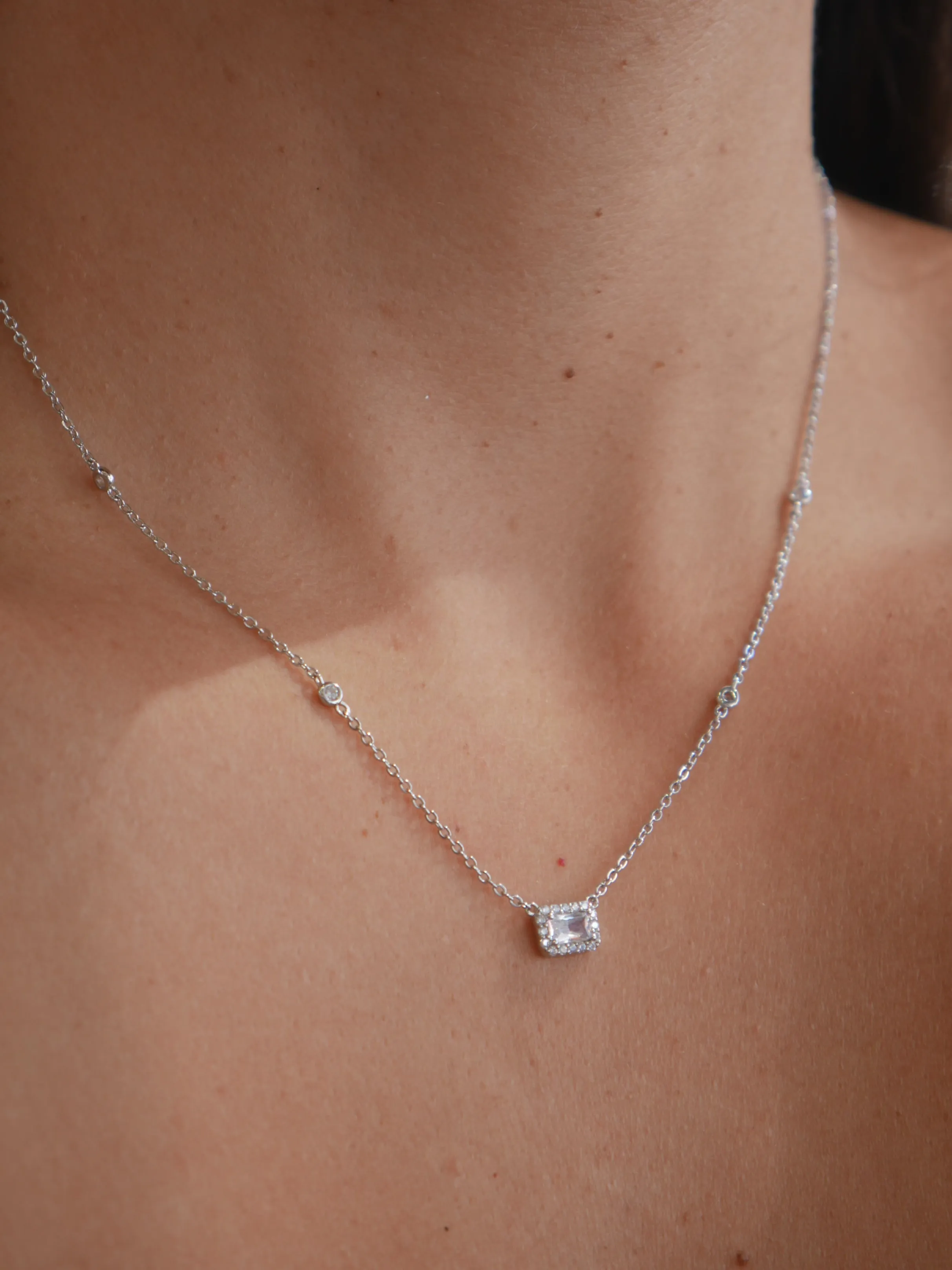 Dainty Rectangle Necklace .925 Sterling Silver ZIrcon Luxury Fashion Rectangle Necklaces